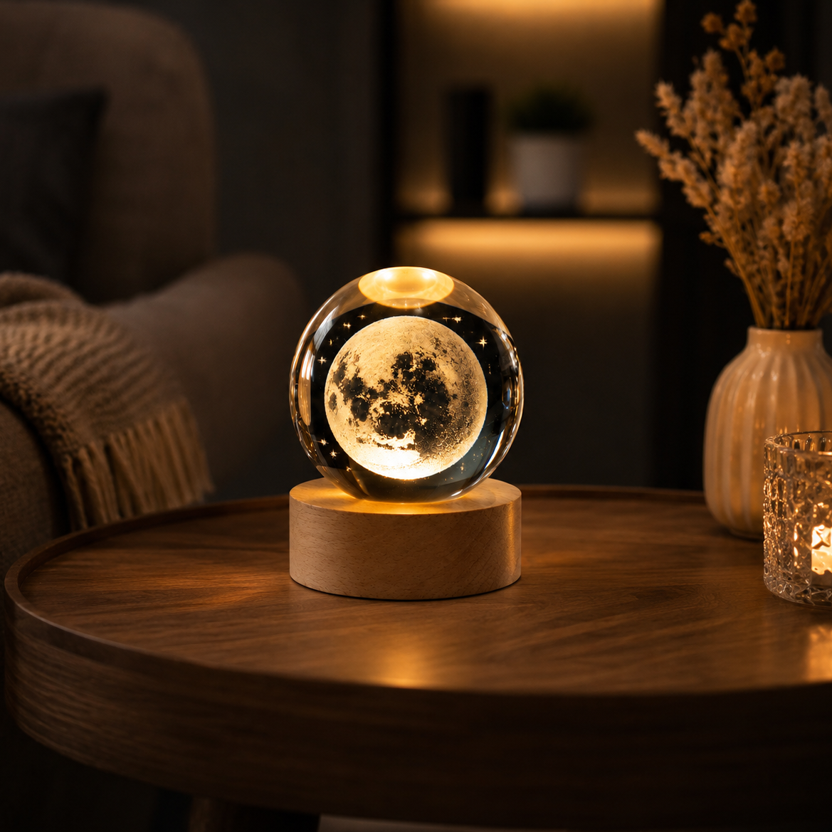 3D Galaxy Crystal Ball Lamp | LED Crystal Orb Night Light with Wooden Base