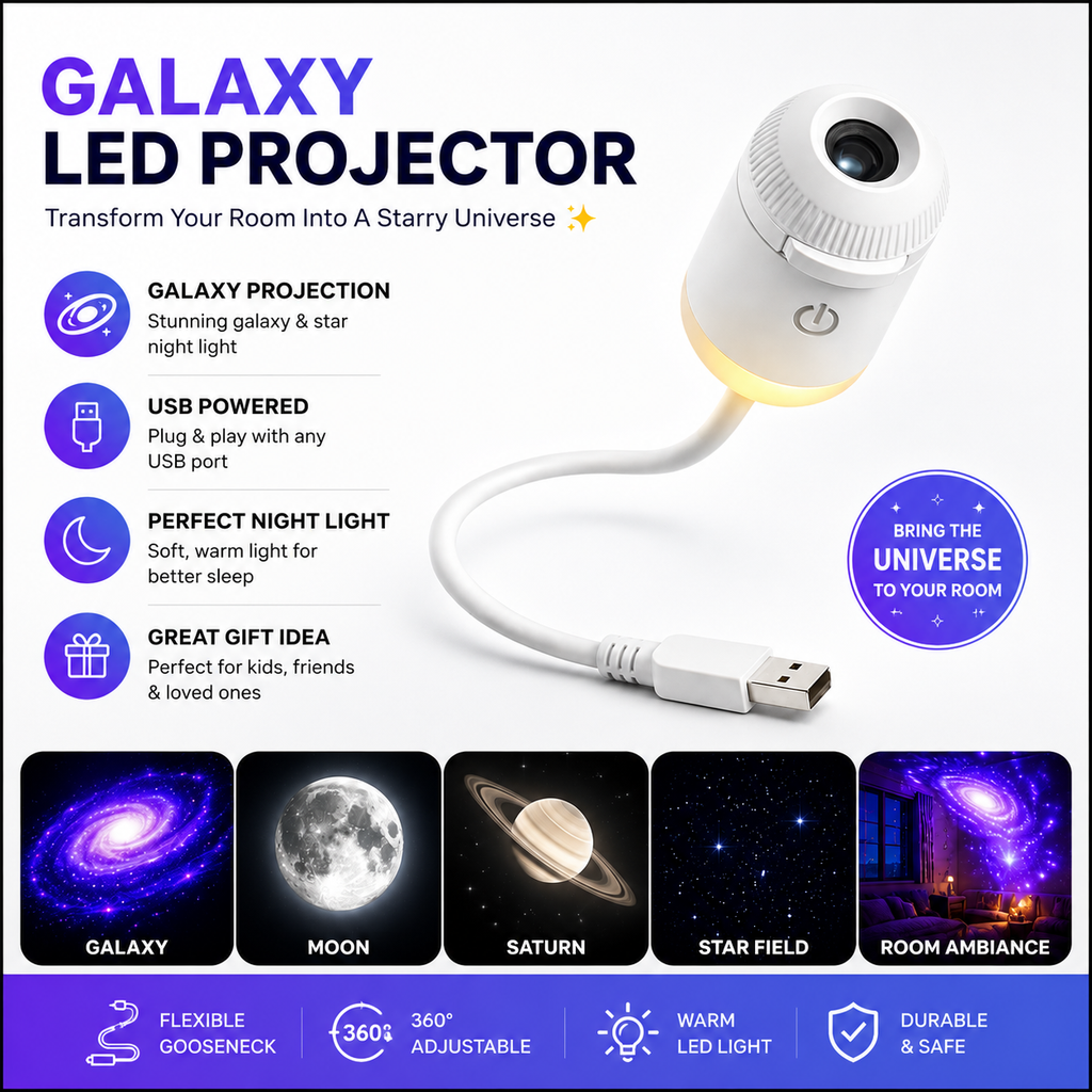 Galaxy Star Projector Night Light | LED USB Projector for Bedroom & Room Decor